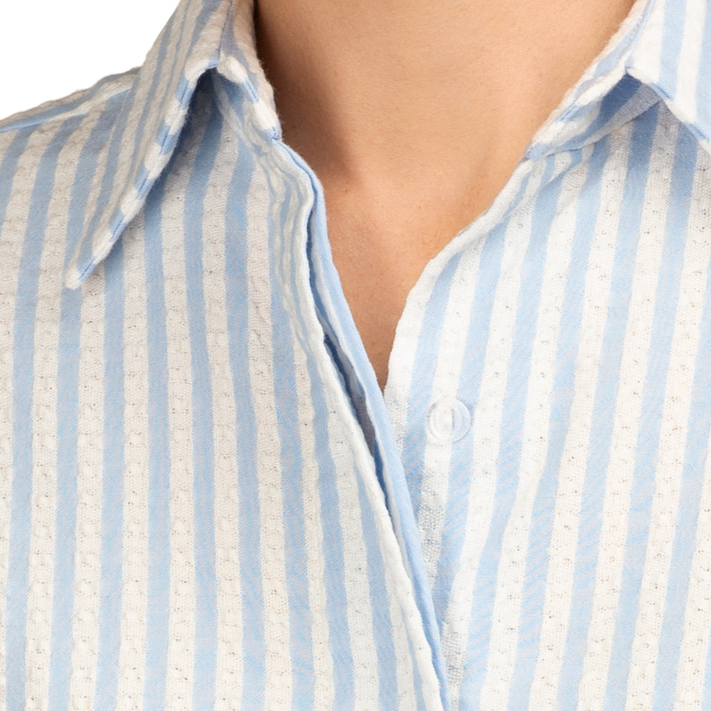 Covered Placket Shirt in Blue & White Stripe