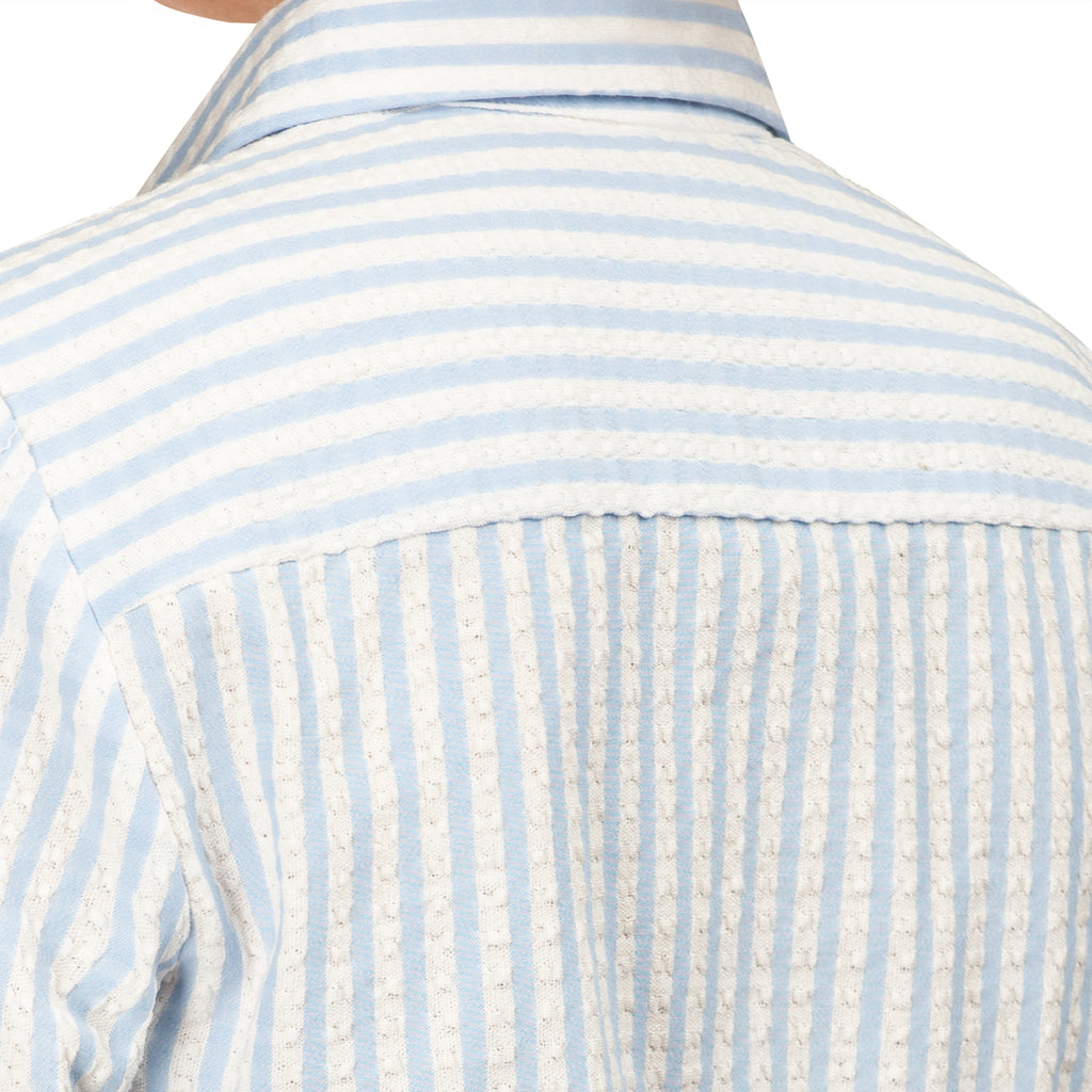 Covered Placket Shirt in Blue & White Stripe