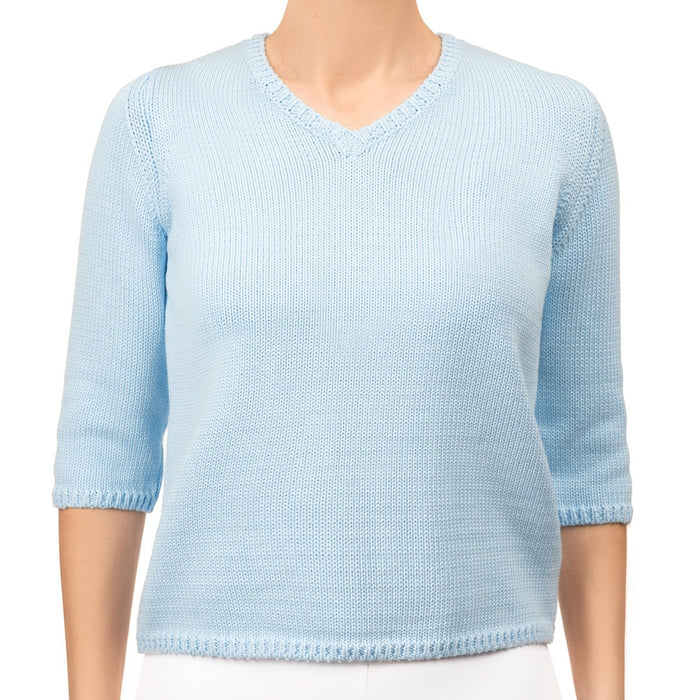 V Neck Cotton Pullover in Giorgio Blue