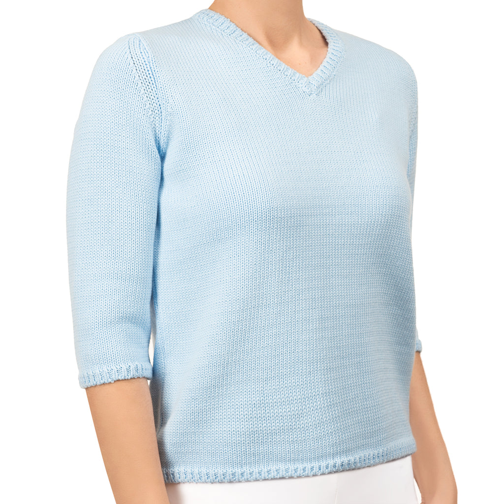 V Neck Cotton Pullover in Giorgio Blue