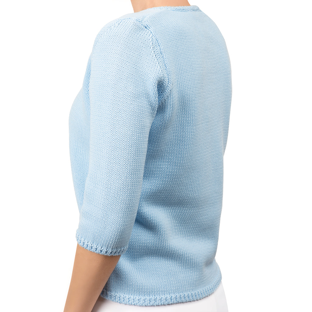 V Neck Cotton Pullover in Giorgio Blue