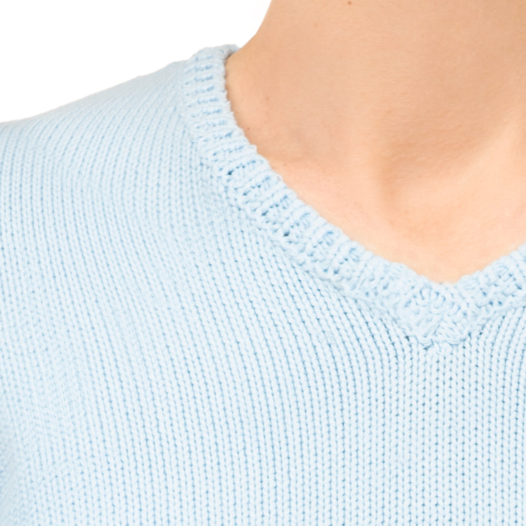 V Neck Cotton Pullover in Giorgio Blue