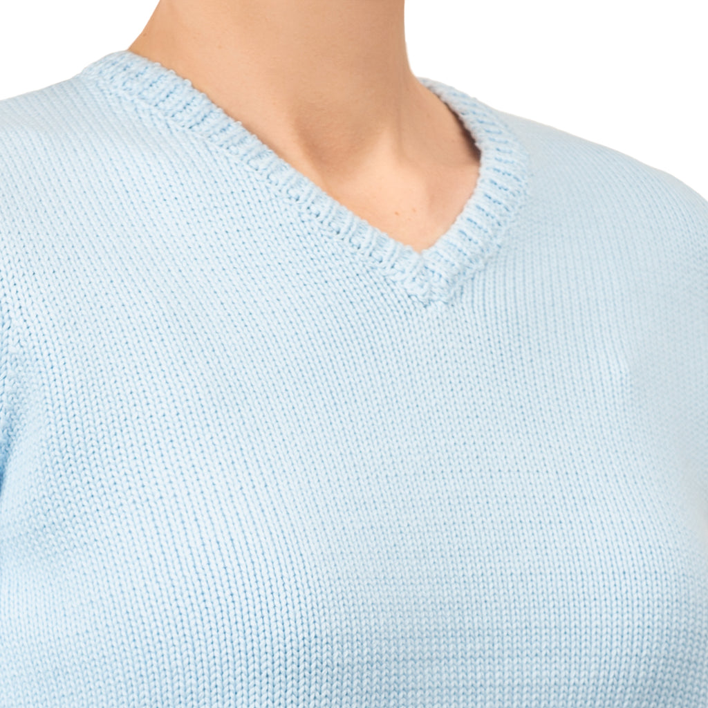 V Neck Cotton Pullover in Giorgio Blue