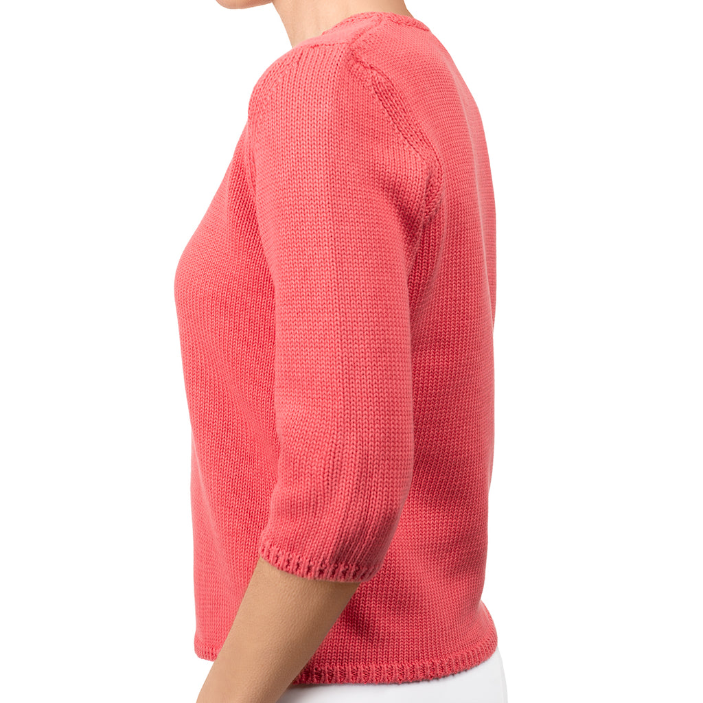 V Neck Cotton Pullover in Coral