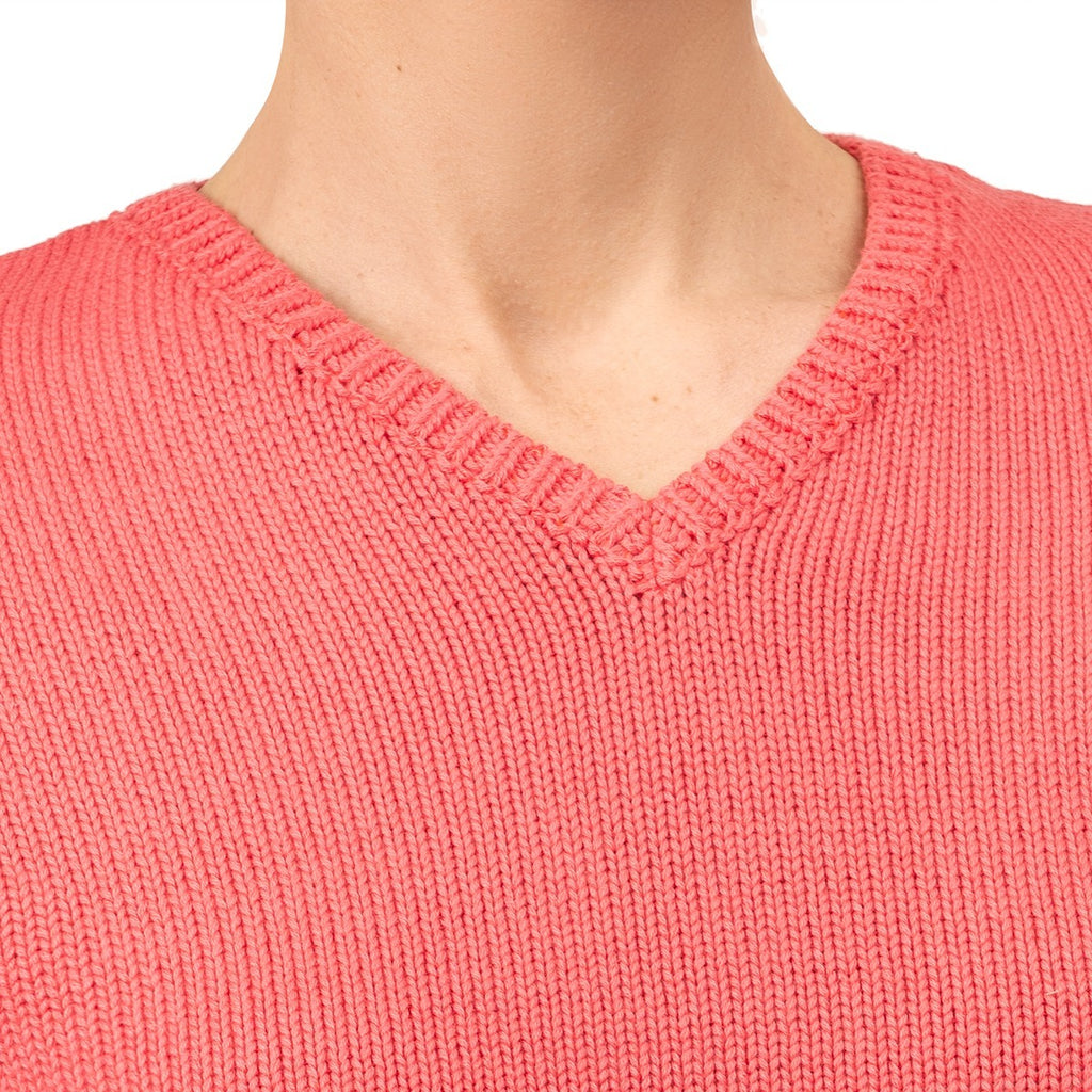 V Neck Cotton Pullover in Coral