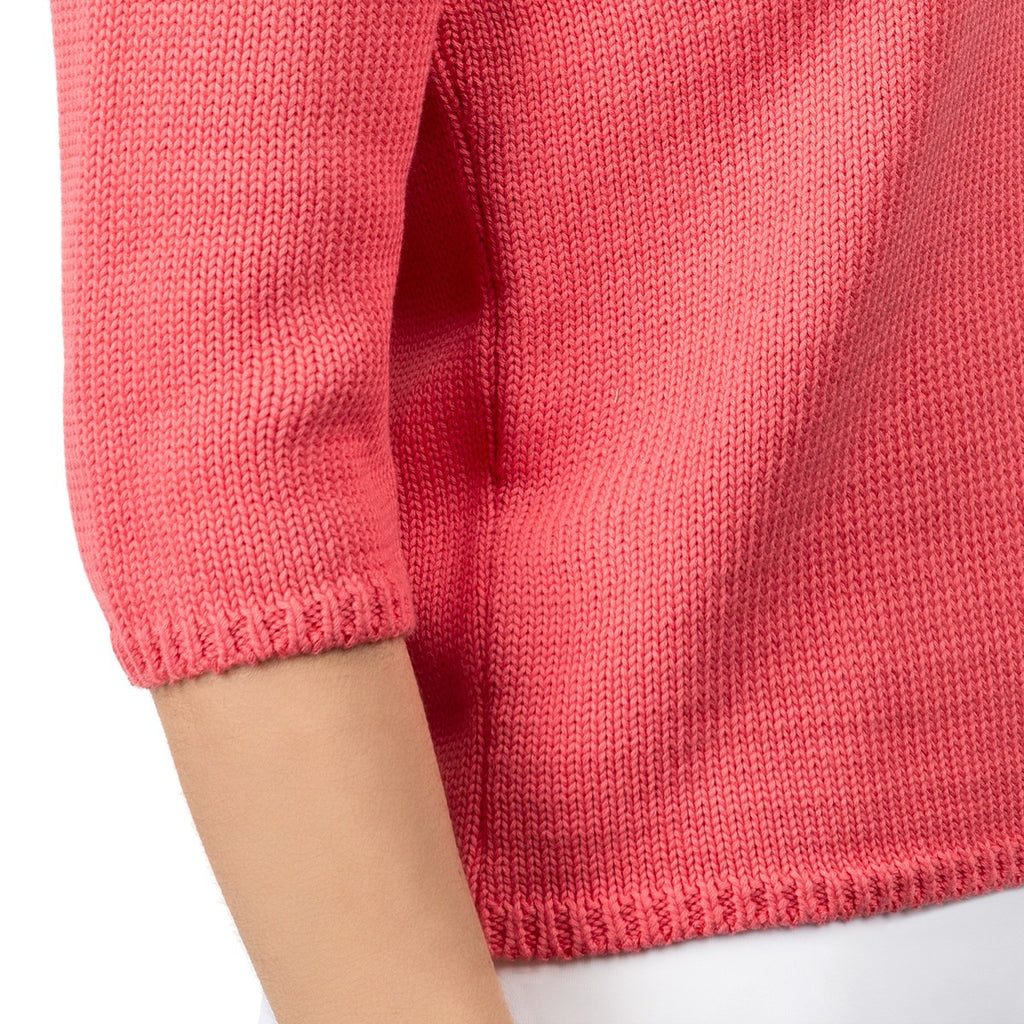 V Neck Cotton Pullover in Coral