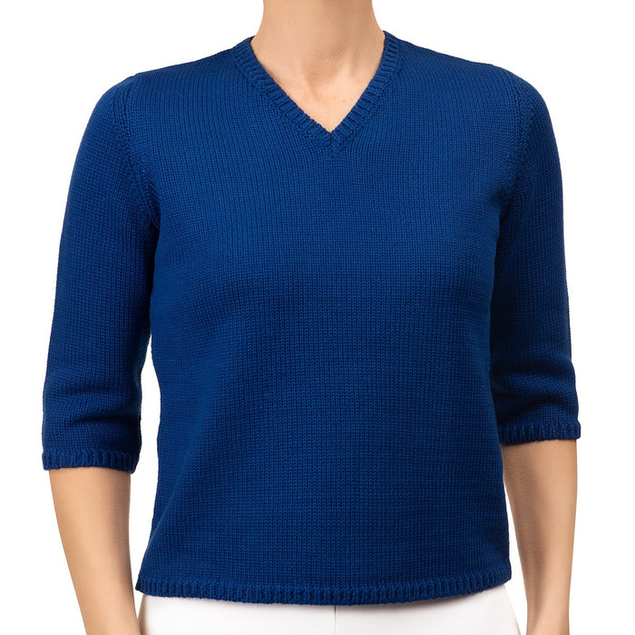 V Neck Cotton Pullover in Blue Ribbon