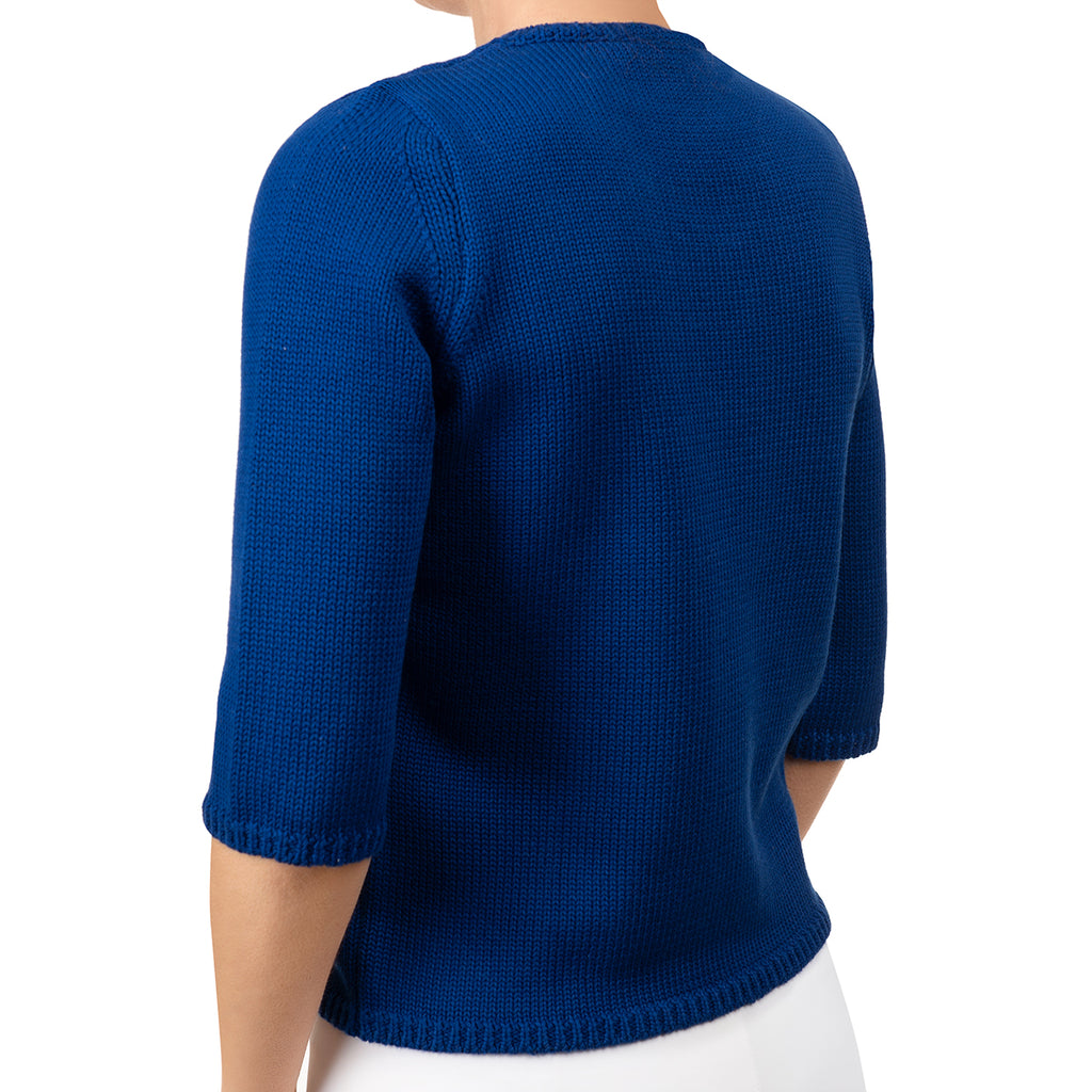 V Neck Cotton Pullover in Blue Ribbon