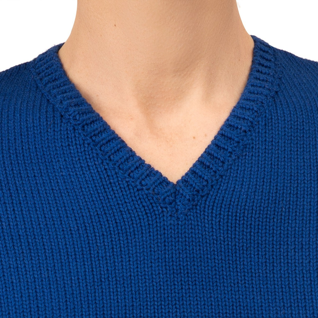 V Neck Cotton Pullover in Blue Ribbon