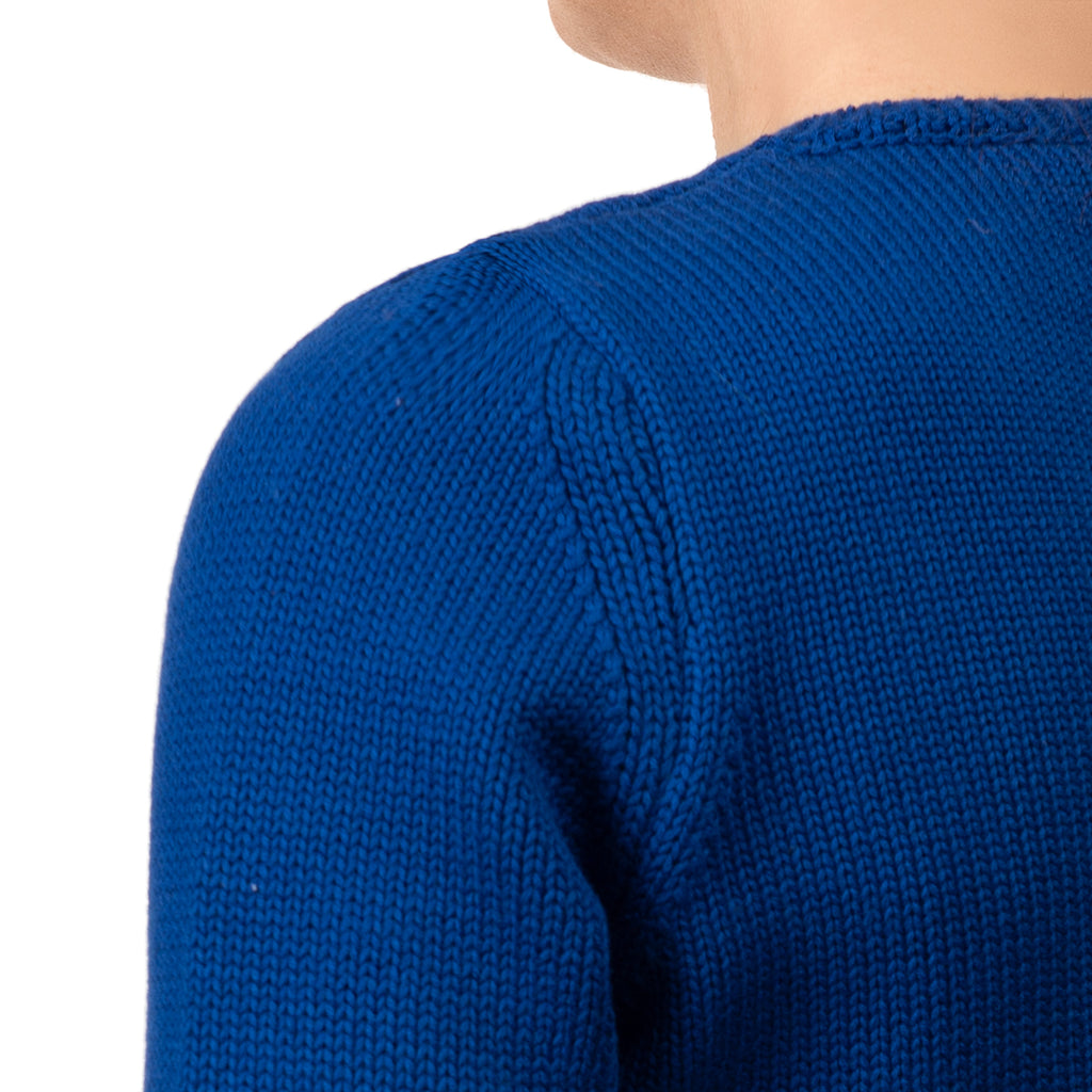 V Neck Cotton Pullover in Blue Ribbon