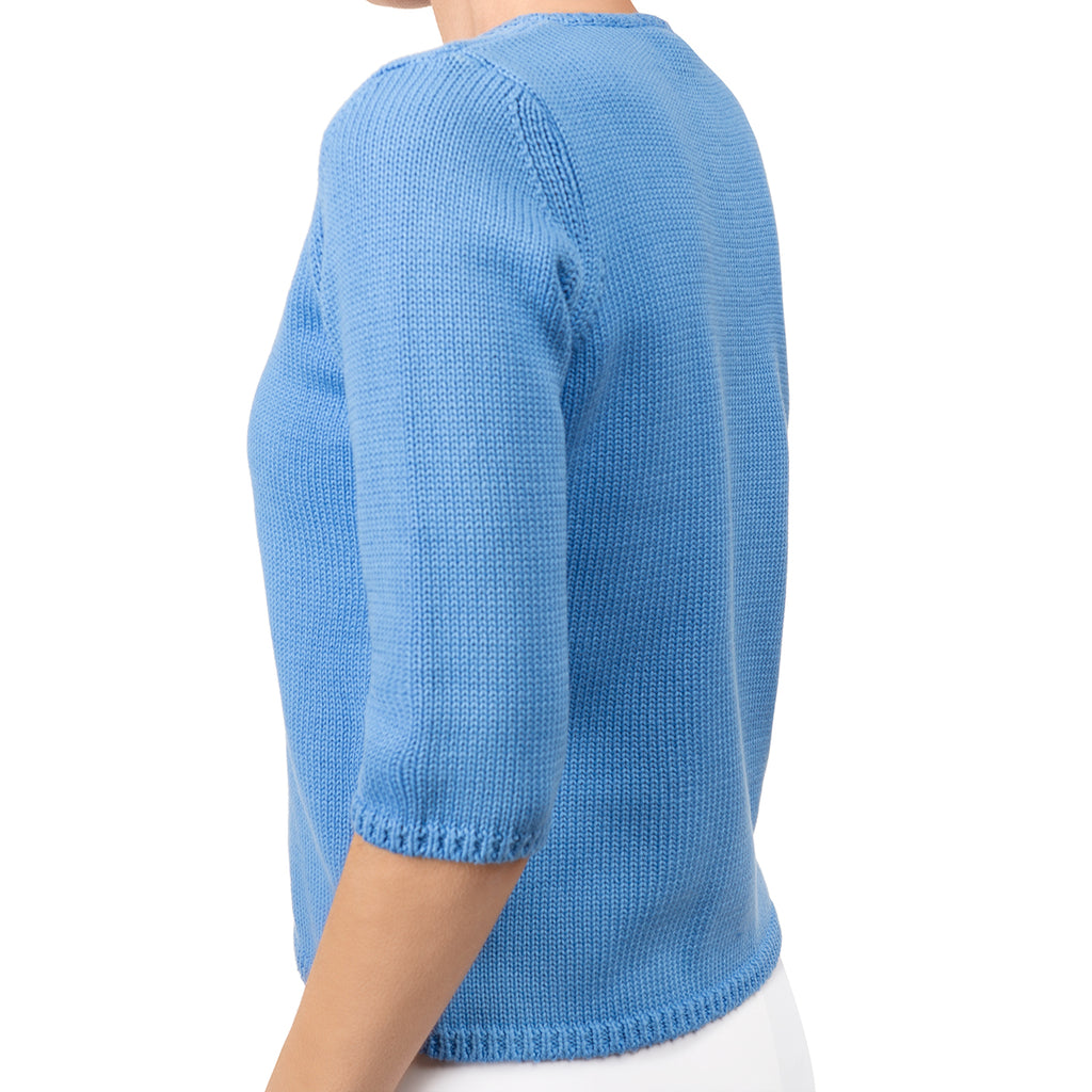 V Neck Cotton Pullover in French Blue