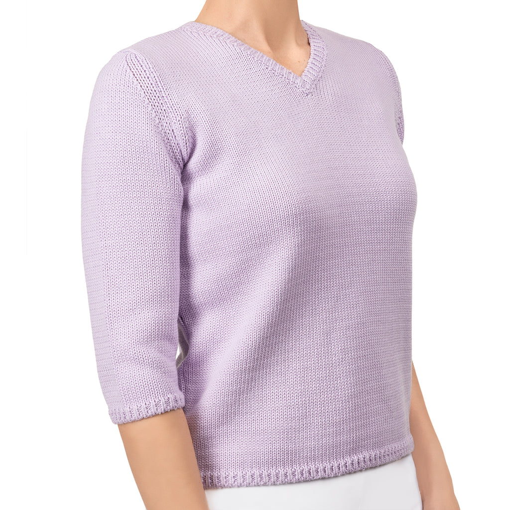 V Neck Cotton Pullover in Lilac