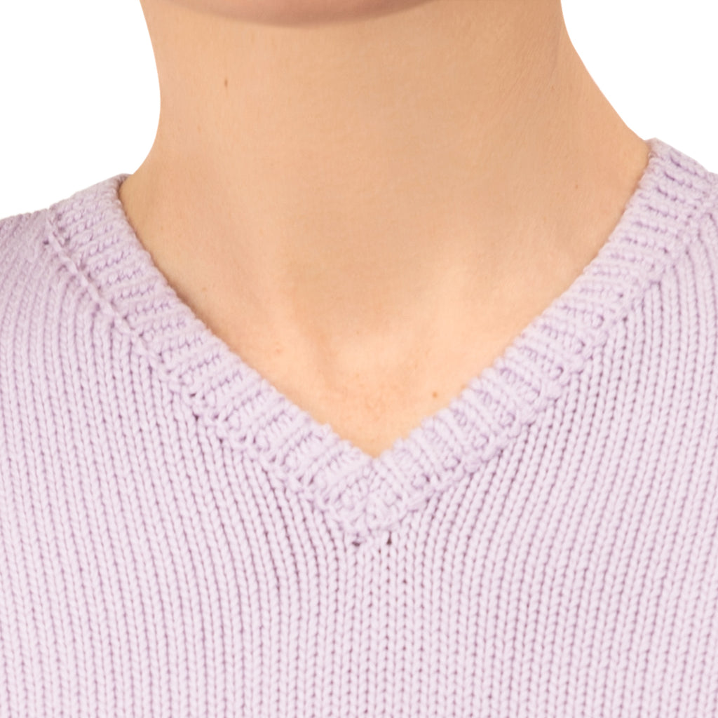 V Neck Cotton Pullover in Lilac