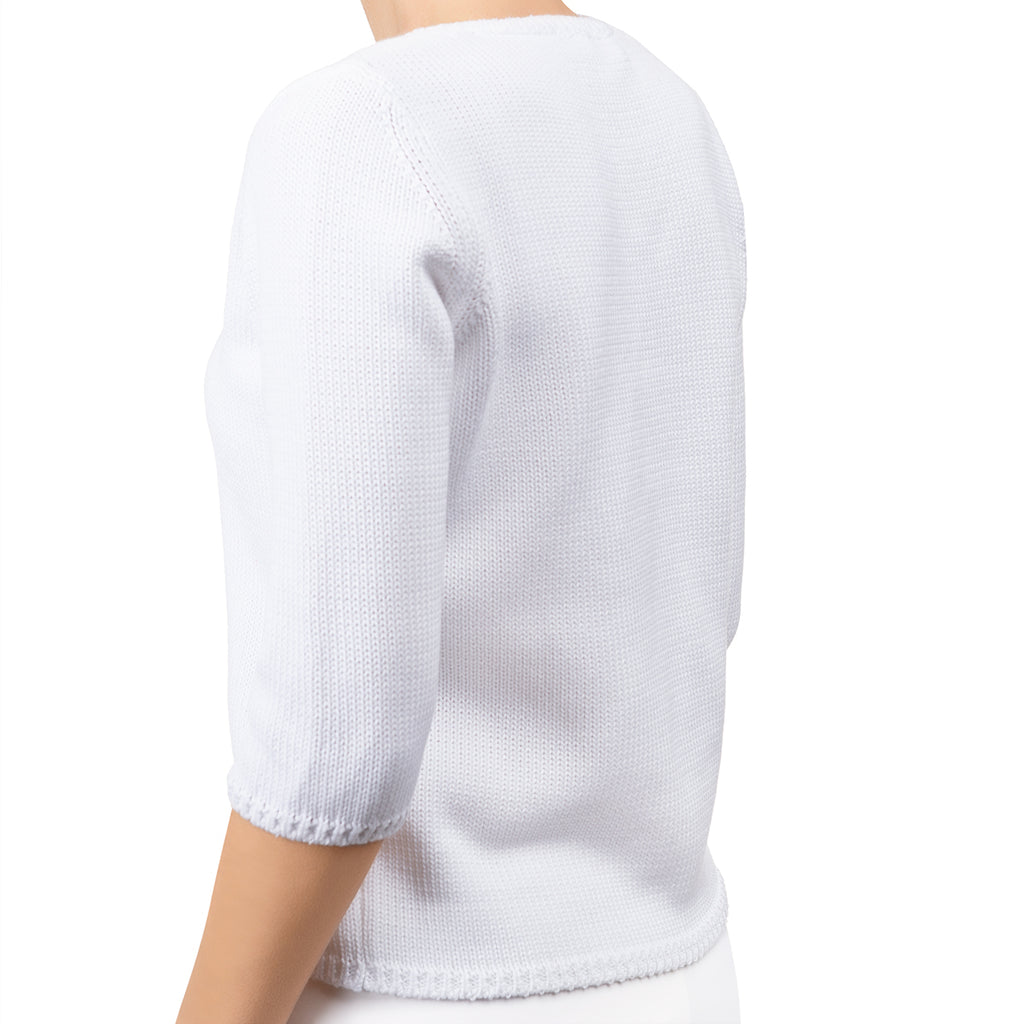 V Neck Cotton Pullover in White