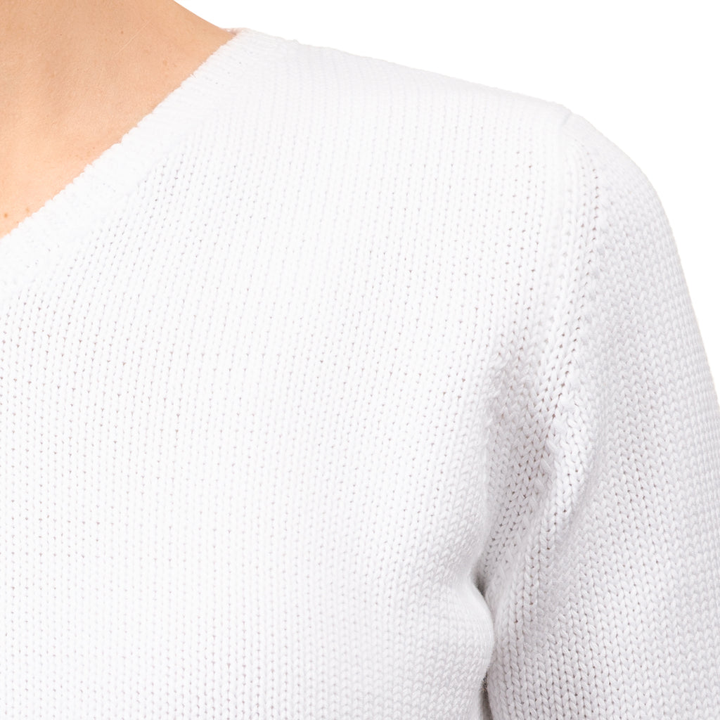 V Neck Cotton Pullover in White