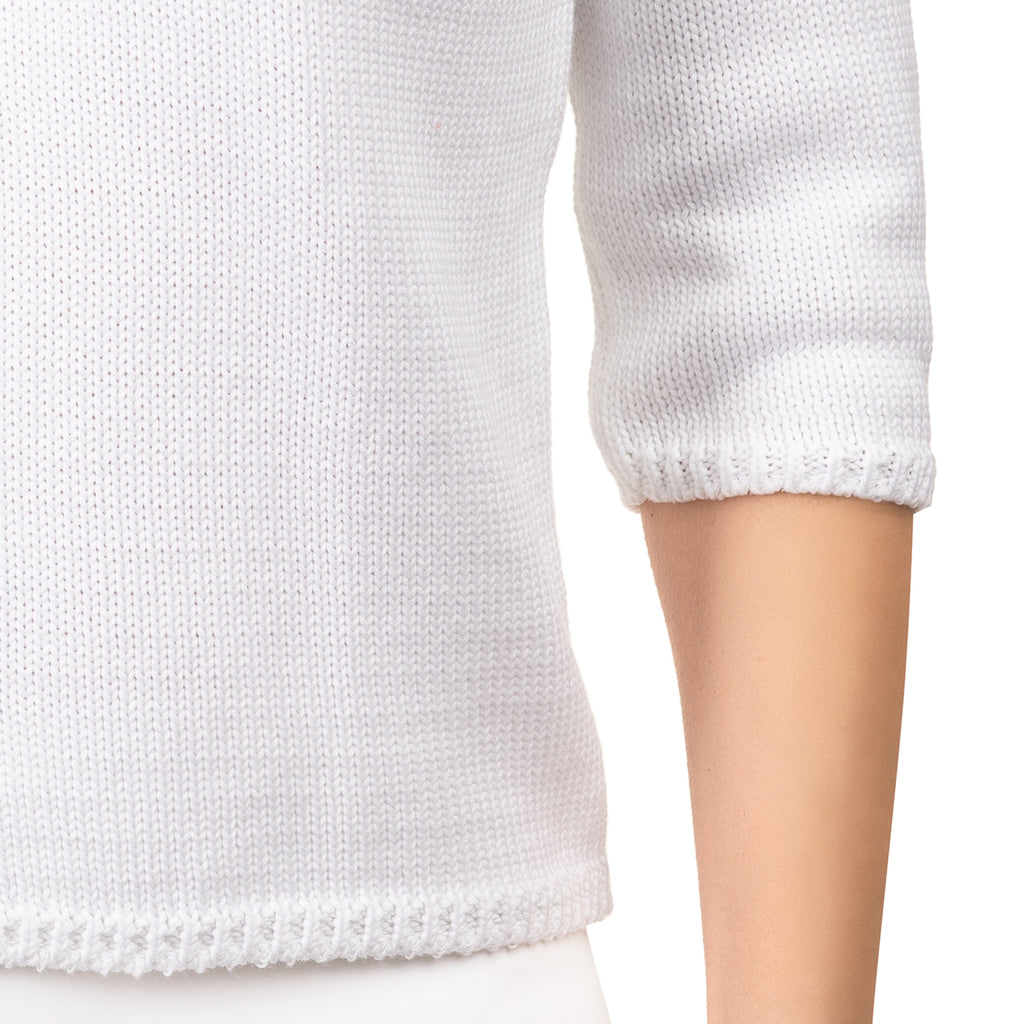 V Neck Cotton Pullover in White