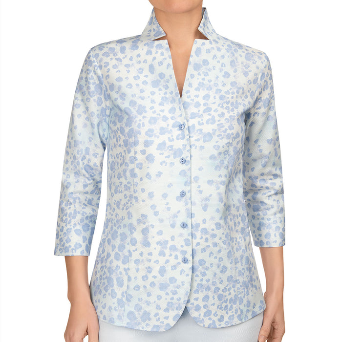 Inverted Notch Collar Pique Shirt in Blue Leo Mist