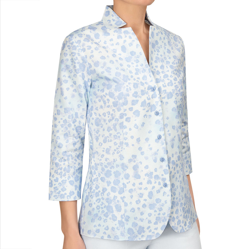 Inverted Notch Collar Pique Shirt in Blue Leo Mist