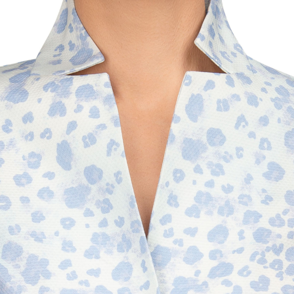 Inverted Notch Collar Pique Shirt in Blue Leo Mist