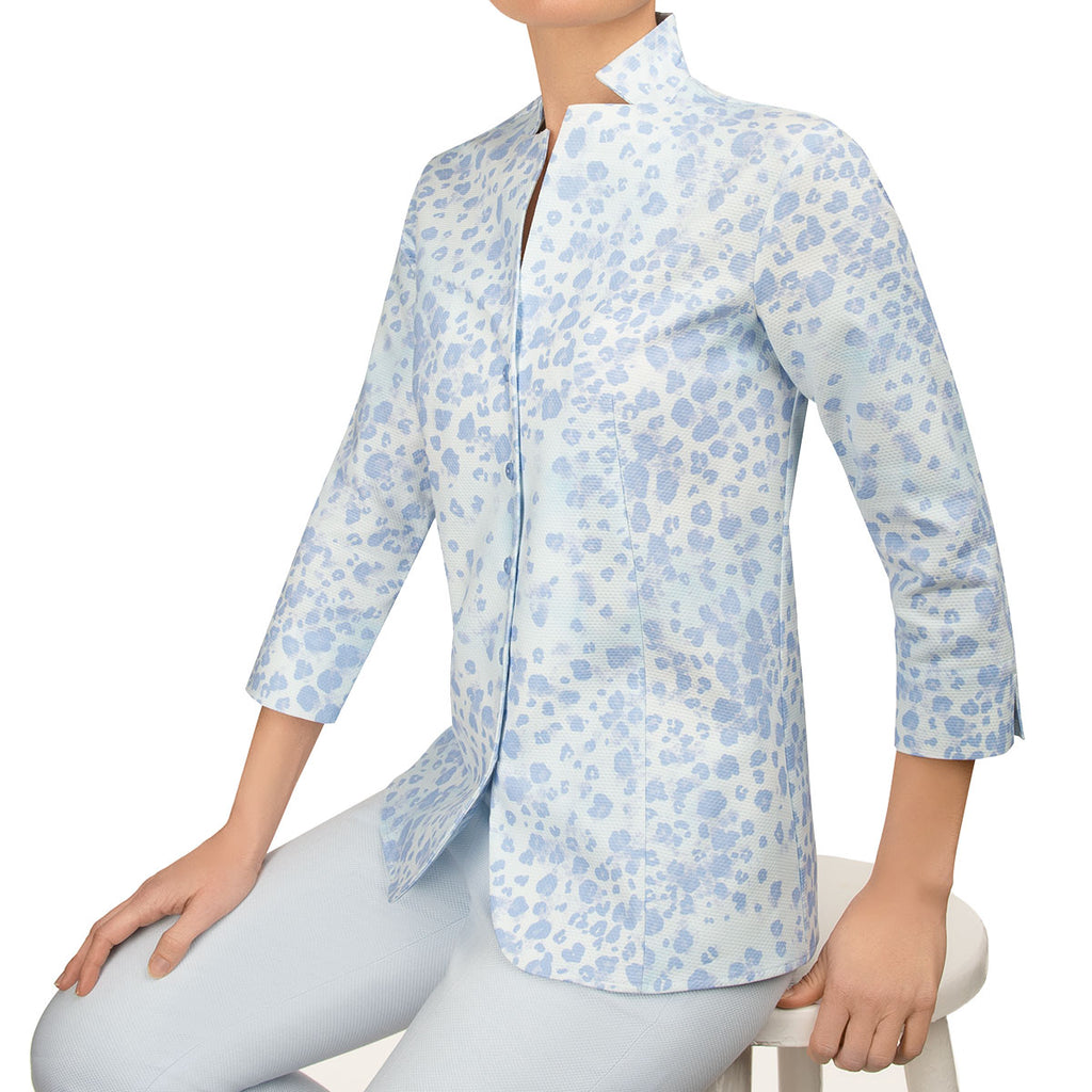 Inverted Notch Collar Pique Shirt in Blue Leo Mist