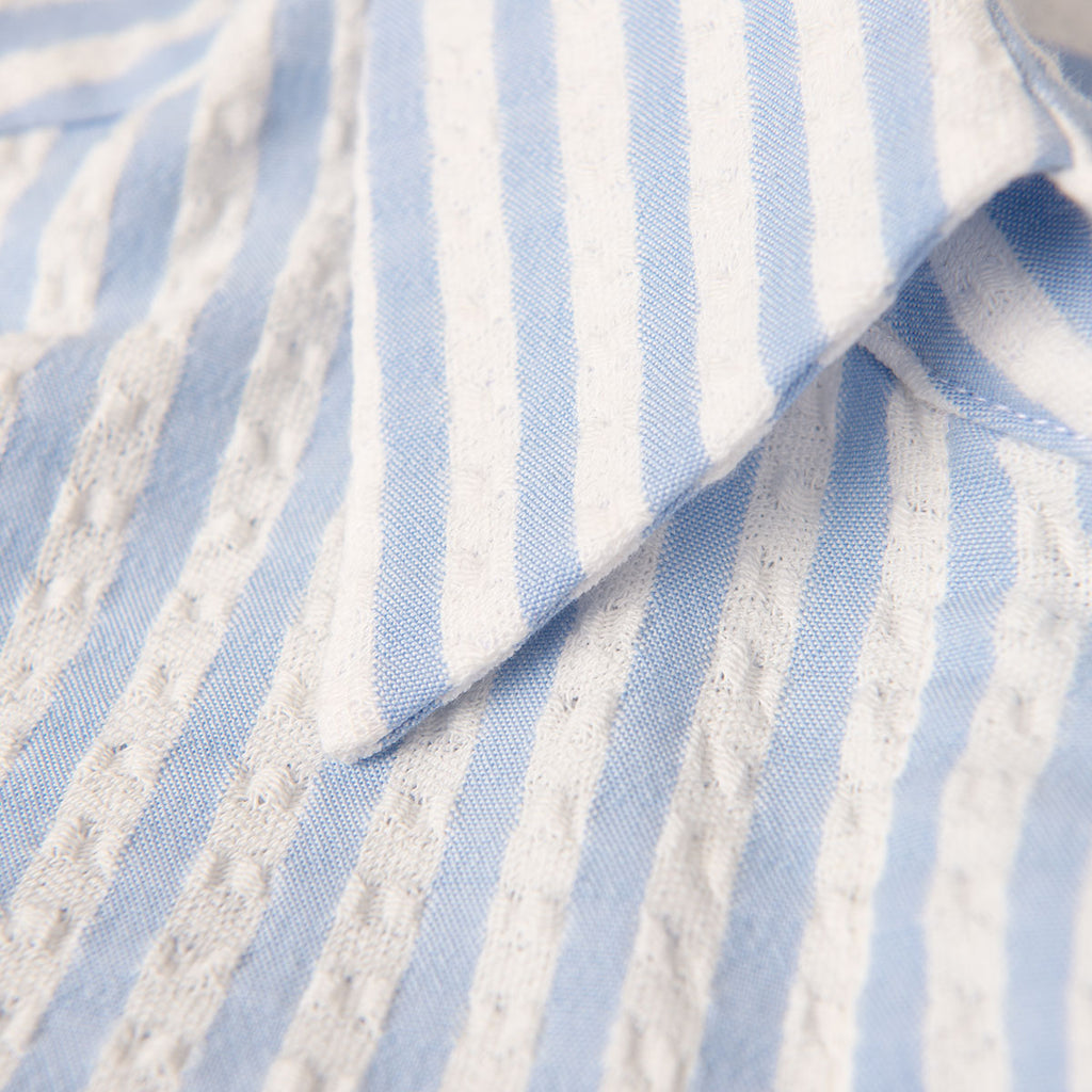 Covered Placket Shirt in Blue & White Stripe