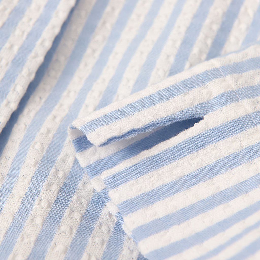 Covered Placket Shirt in Blue & White Stripe