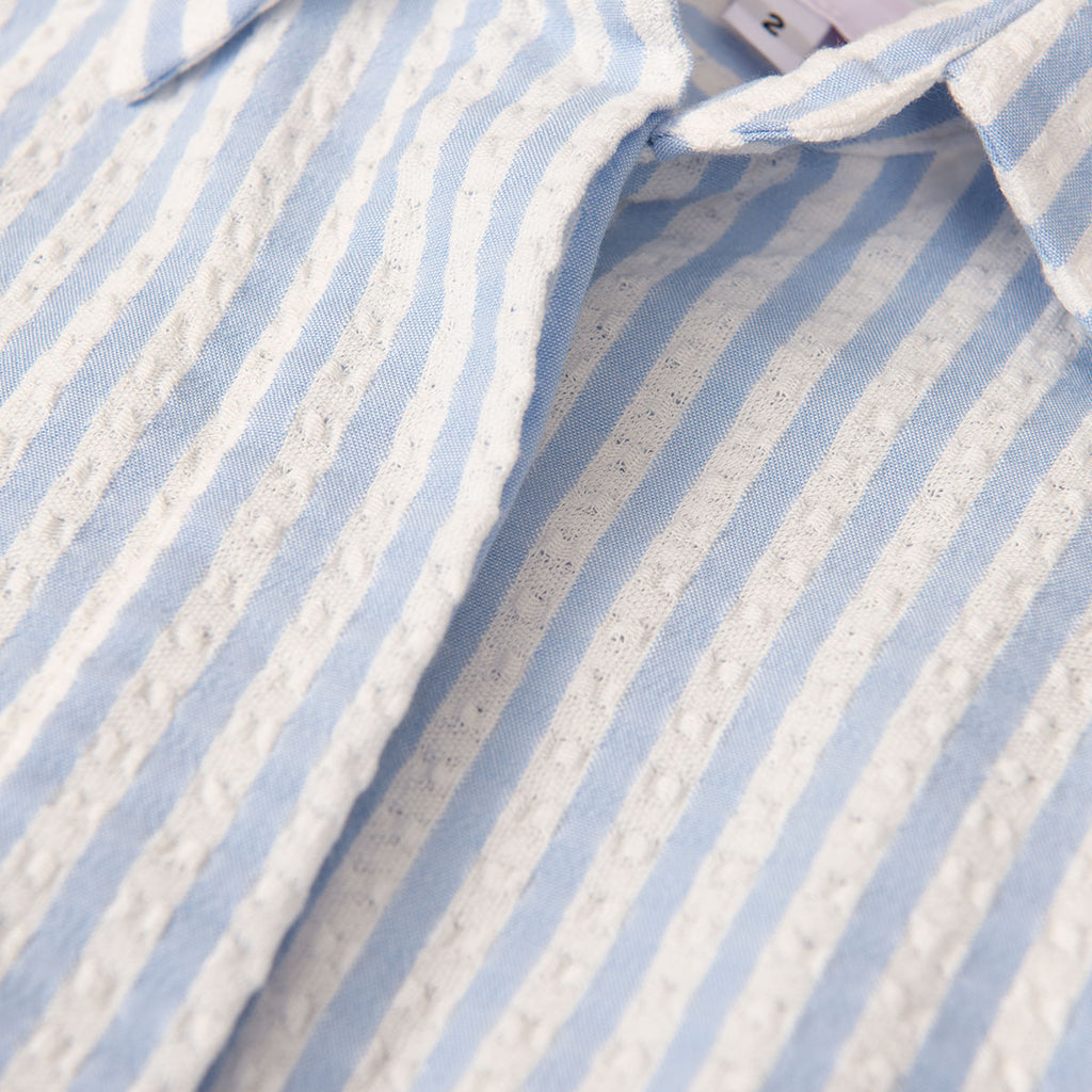 Covered Placket Shirt in Blue & White Stripe