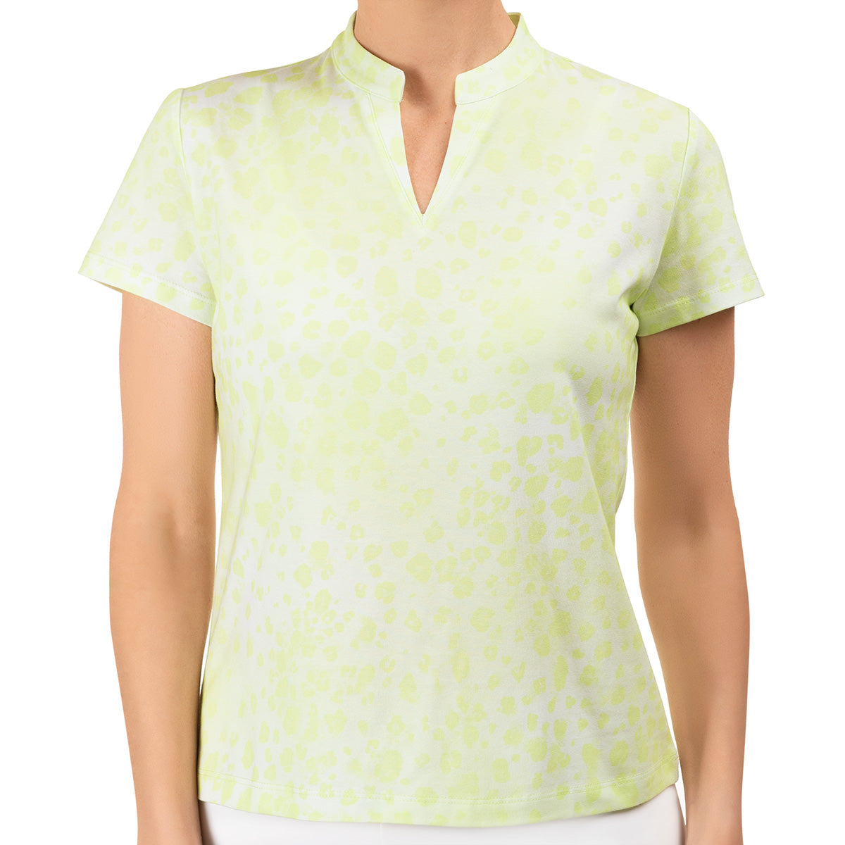 Split Neck Mandarin Collar Tee in Lime Leo Mist – Leggiadro