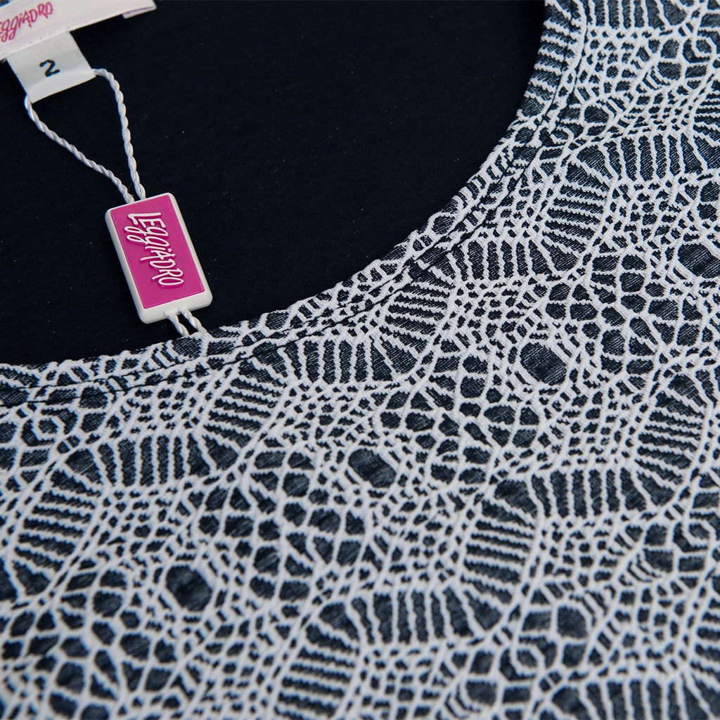Scoop Neck Dress in Navy & White Jacquard