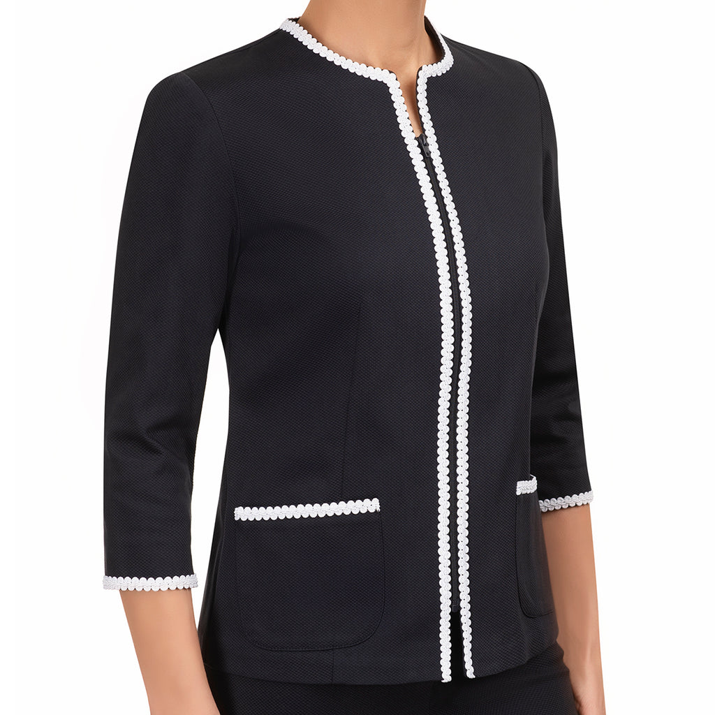 Braid Trim Pique Jacket in Navy