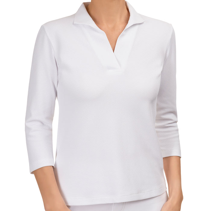 Knit Pique Polo Collar Tee in White