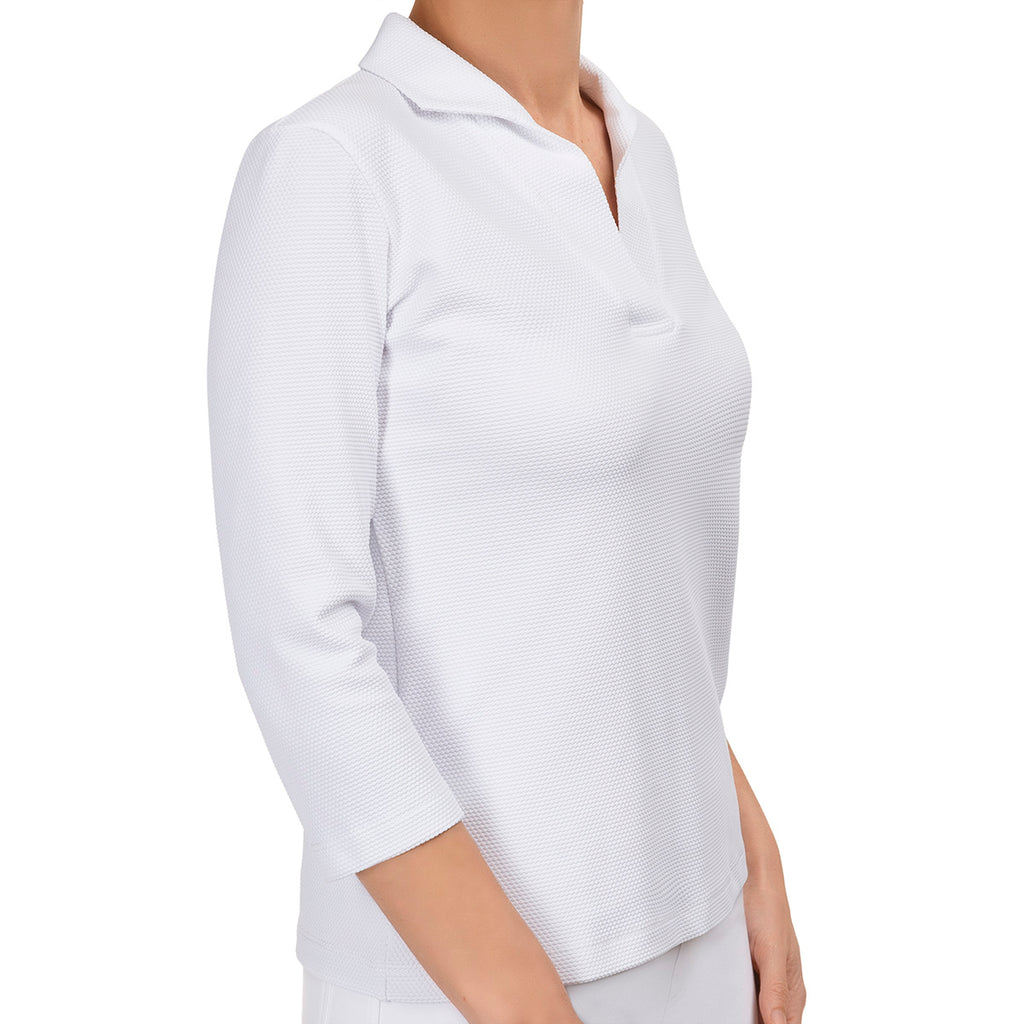 Knit Pique Polo Collar Tee in White