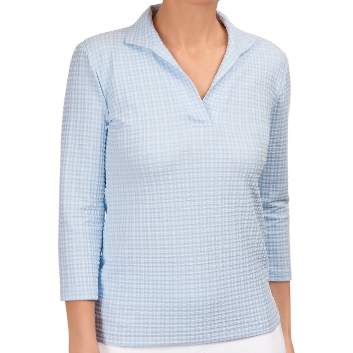 Polo Collar Tee in Blue/White Check