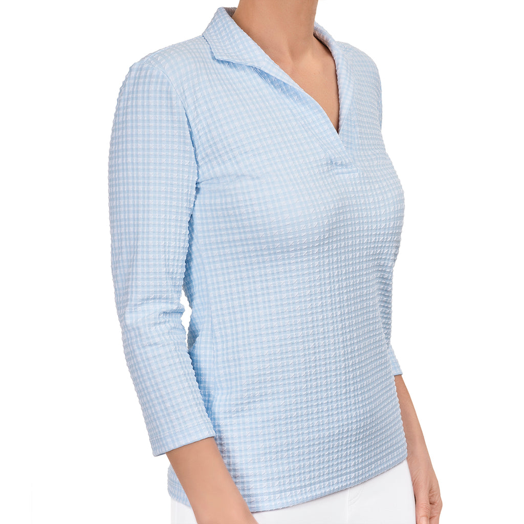 Polo Collar Tee in Blue/White Check