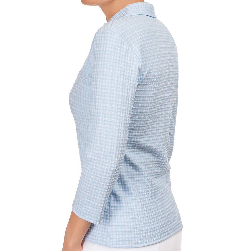 Polo Collar Tee in Blue/White Check