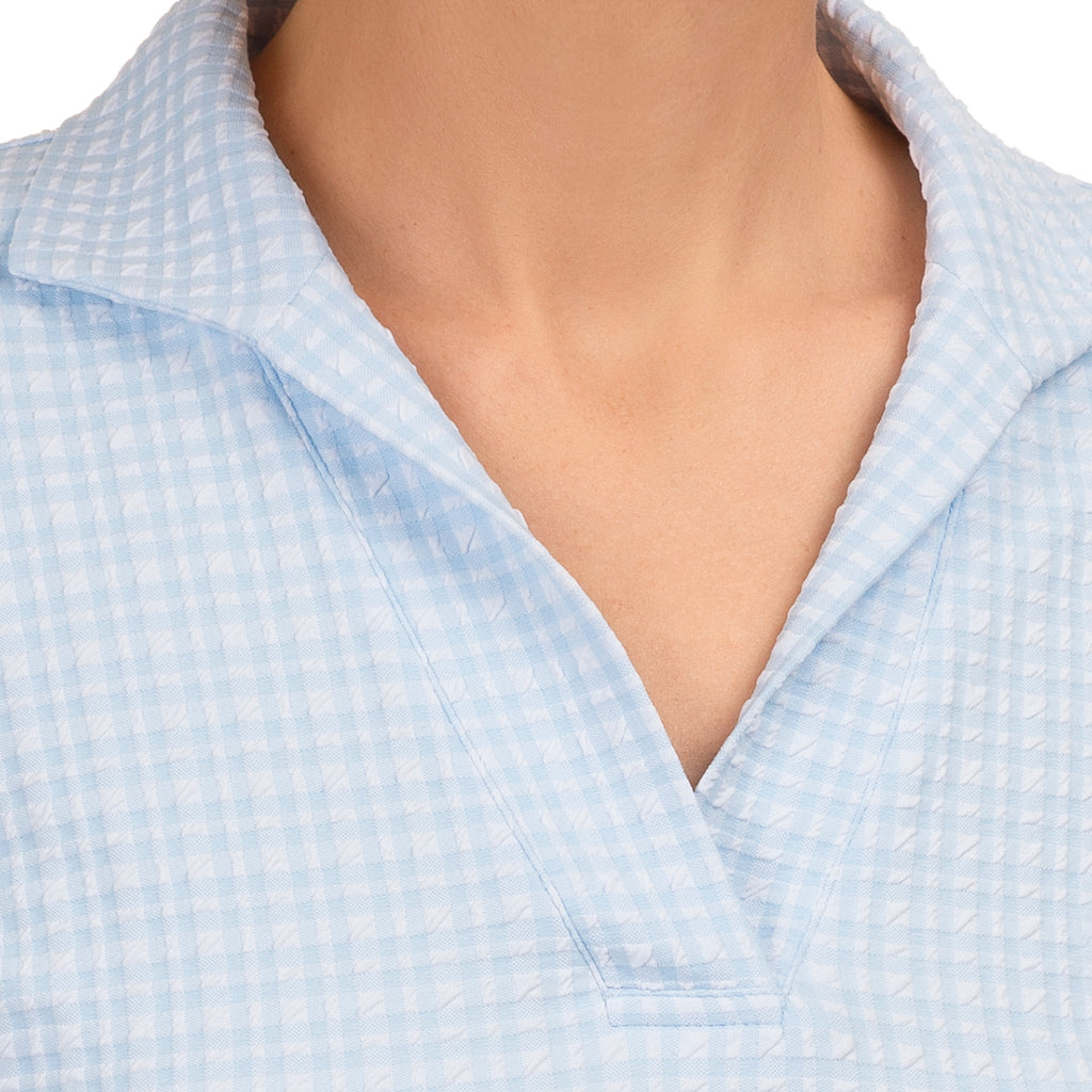 Polo Collar Tee in Blue/White Check