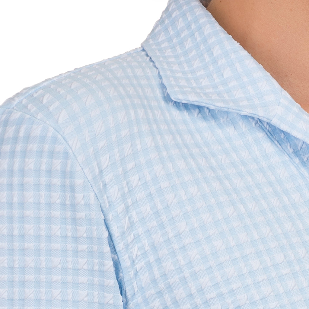 Polo Collar Tee in Blue/White Check