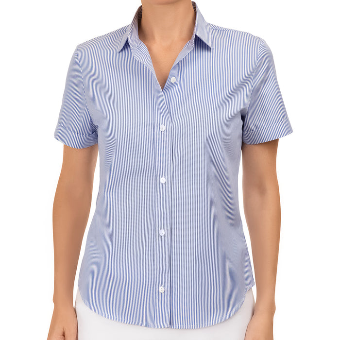 SS Cuff Blouse in Blue & White Stripe