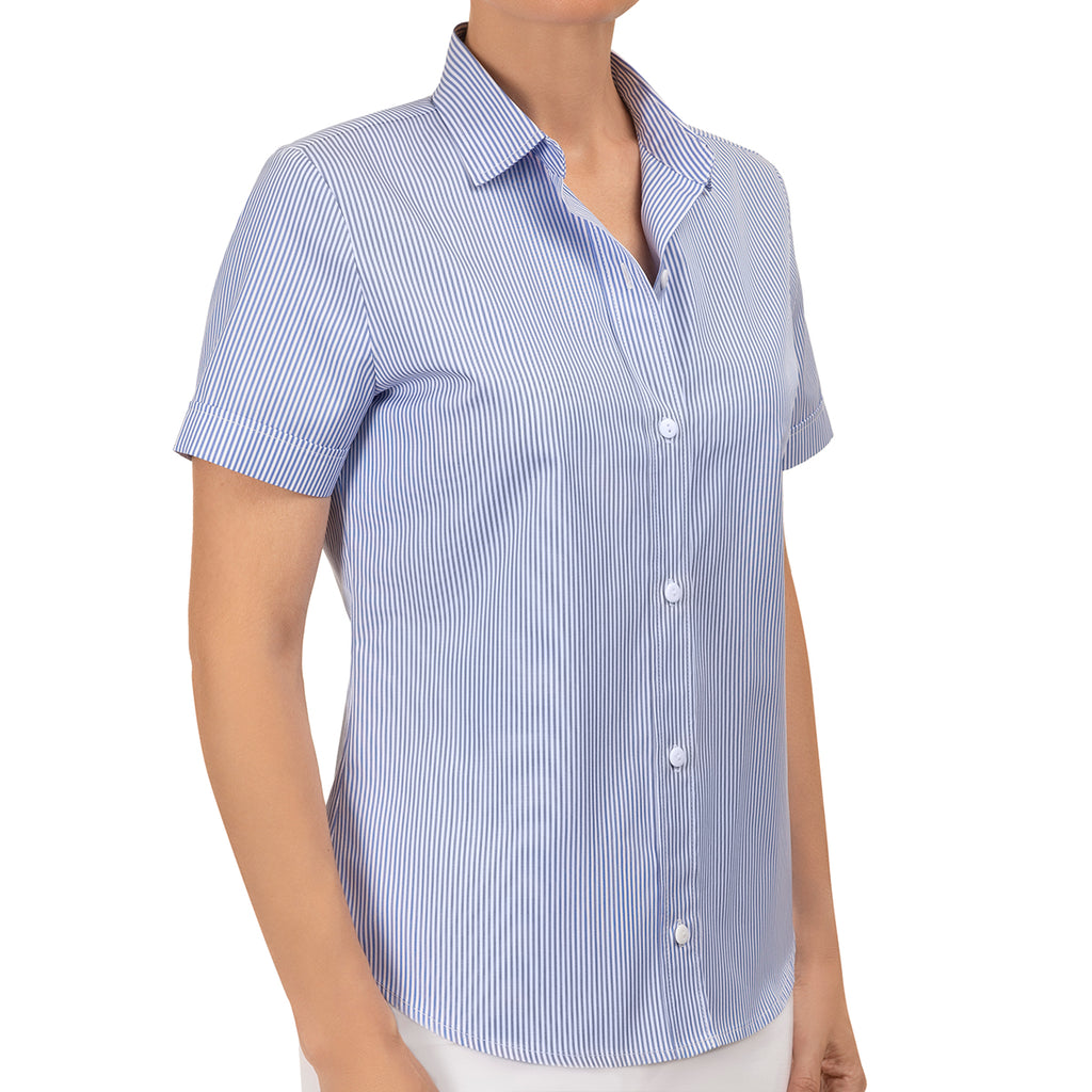 SS Cuff Blouse in Blue & White Stripe
