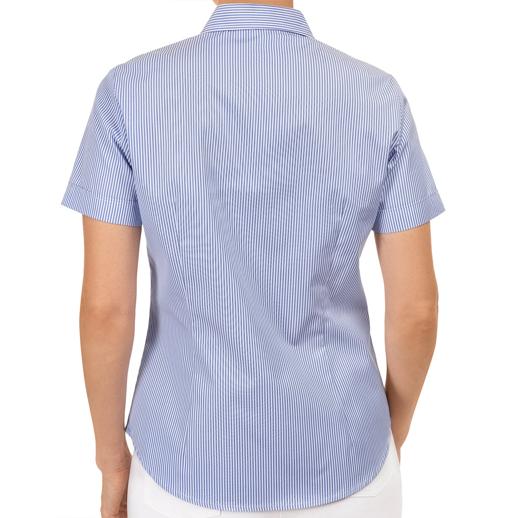 SS Cuff Blouse in Blue & White Stripe