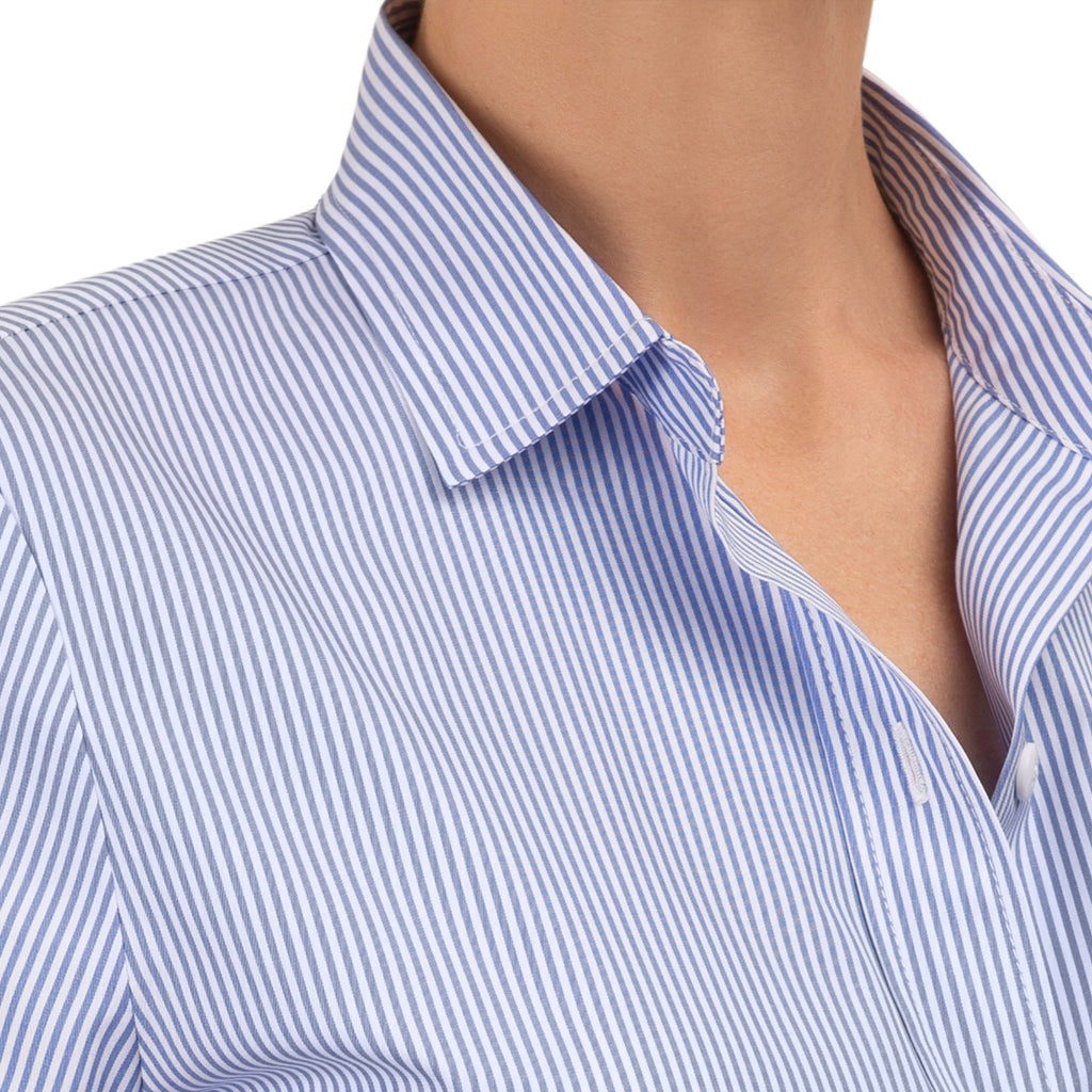 SS Cuff Blouse in Blue & White Stripe