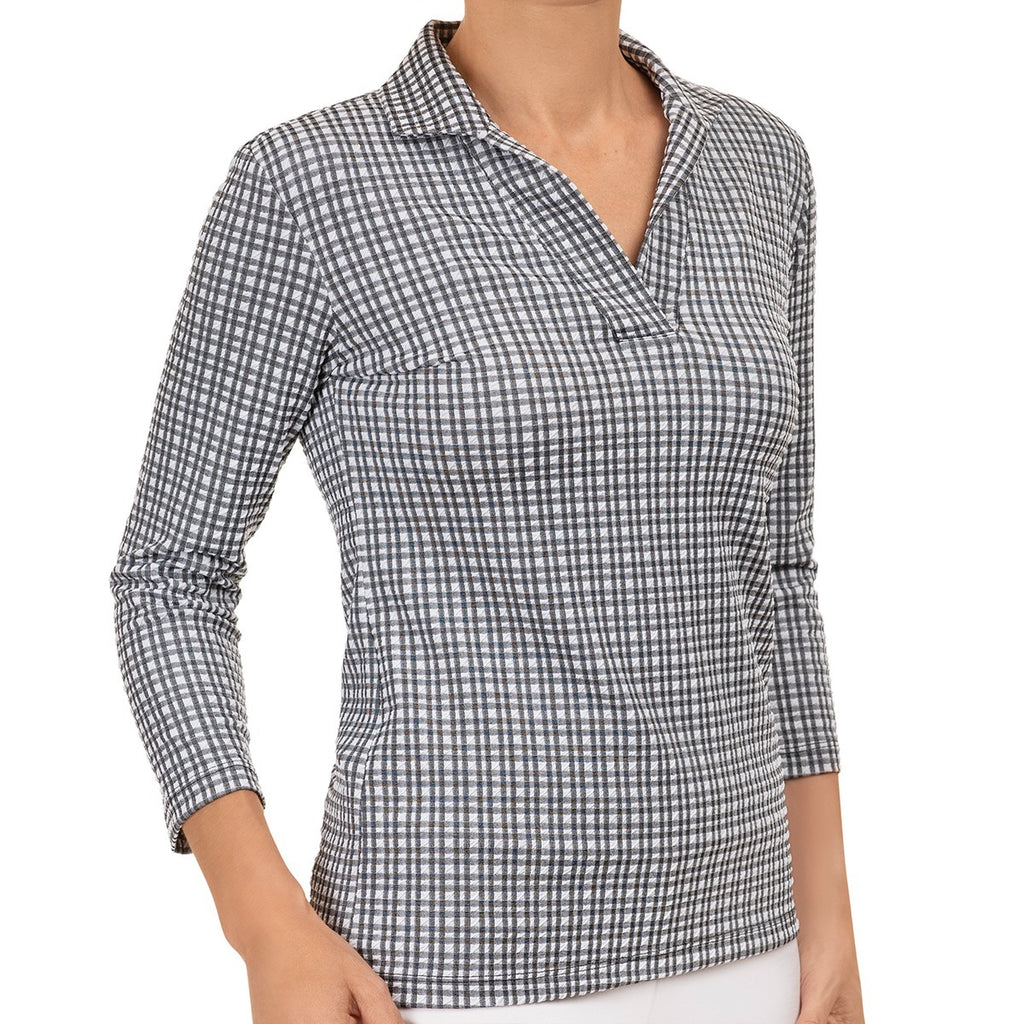 Polo Collar Tee in Black/White Check