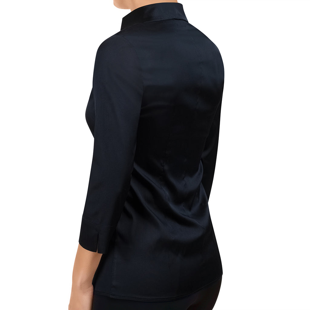 Notch Collar Dupioni Blouse in Navy