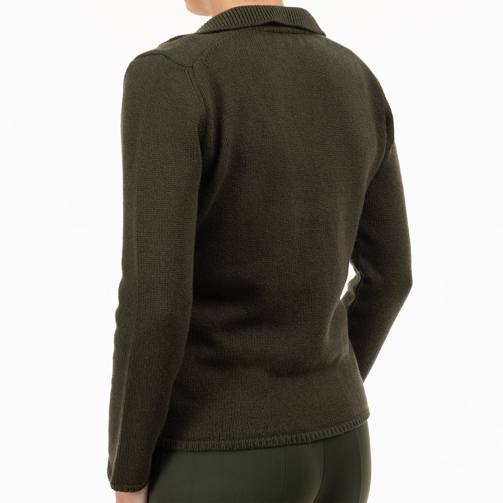 V Collar Cashmere & Wool Cardigan in Olive