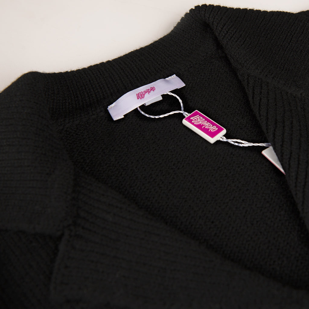 V Collar Cashmere & Wool Cardigan in Black