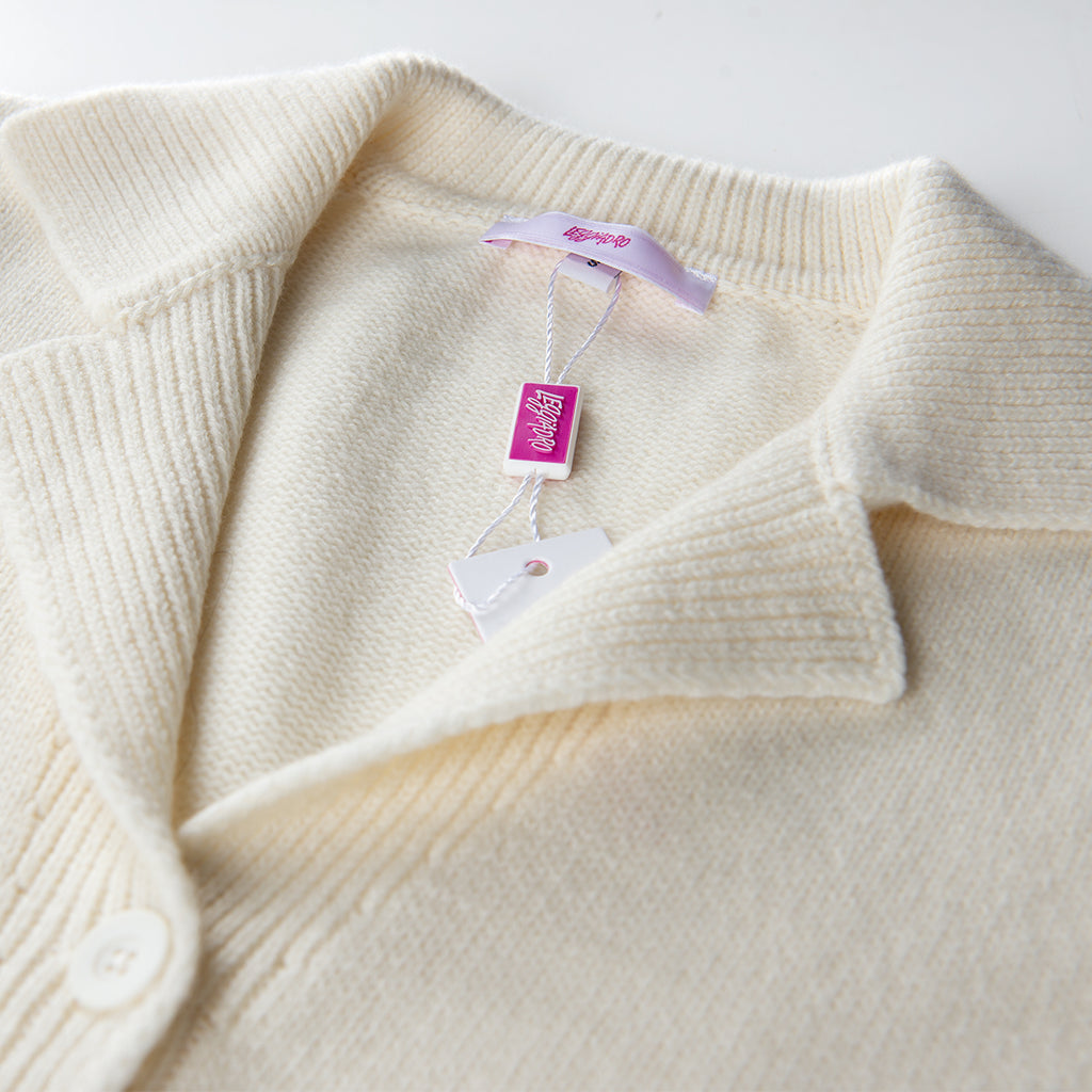 V Collar Cashmere & Wool Cardigan in White