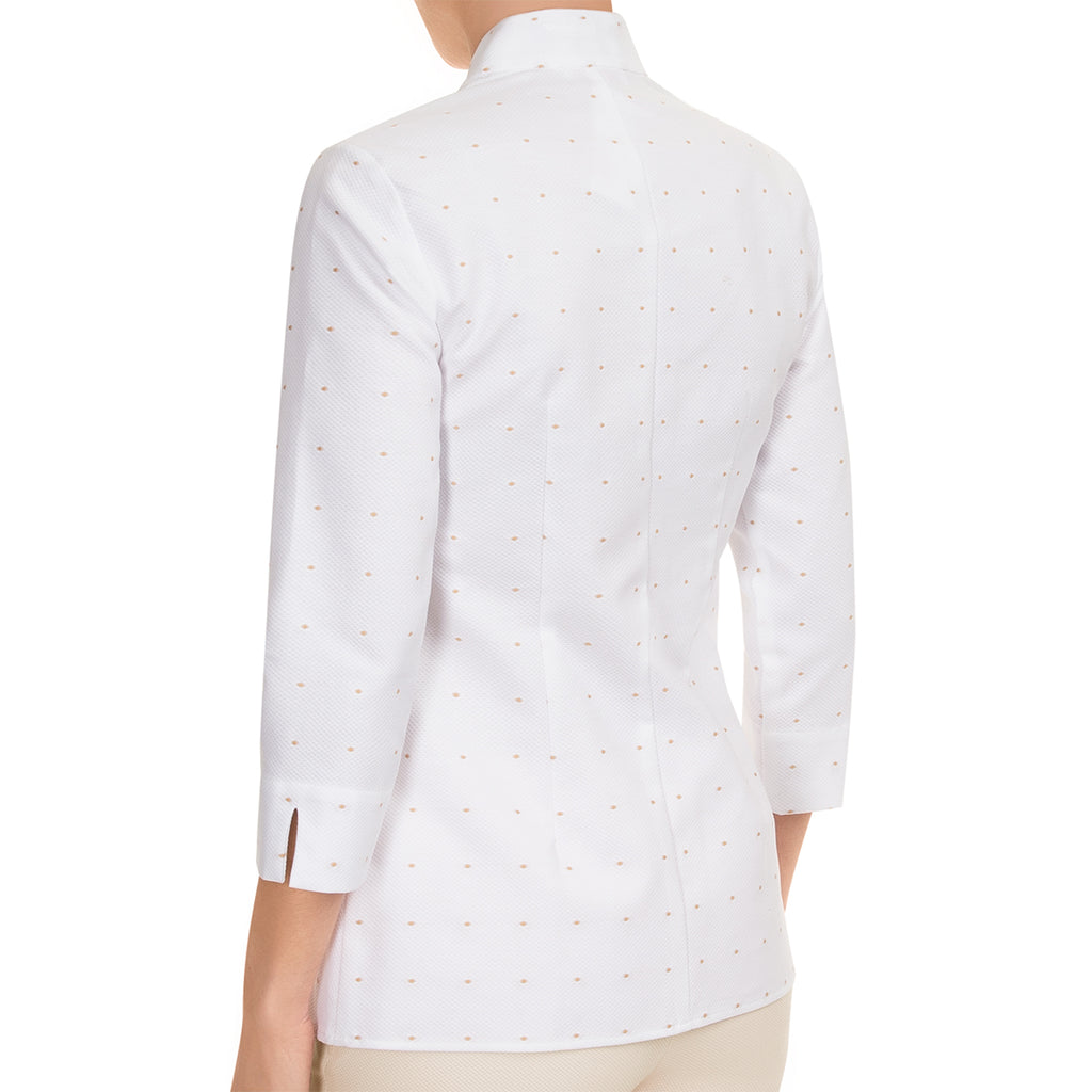 White Pique Notch Collar Shirt with Marble Dots
