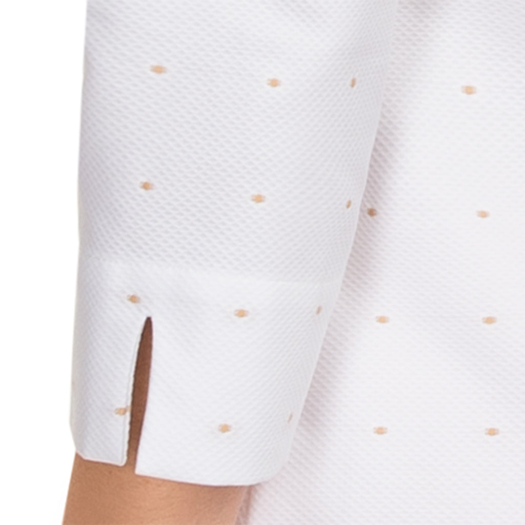 White Pique Notch Collar Shirt with Marble Dots