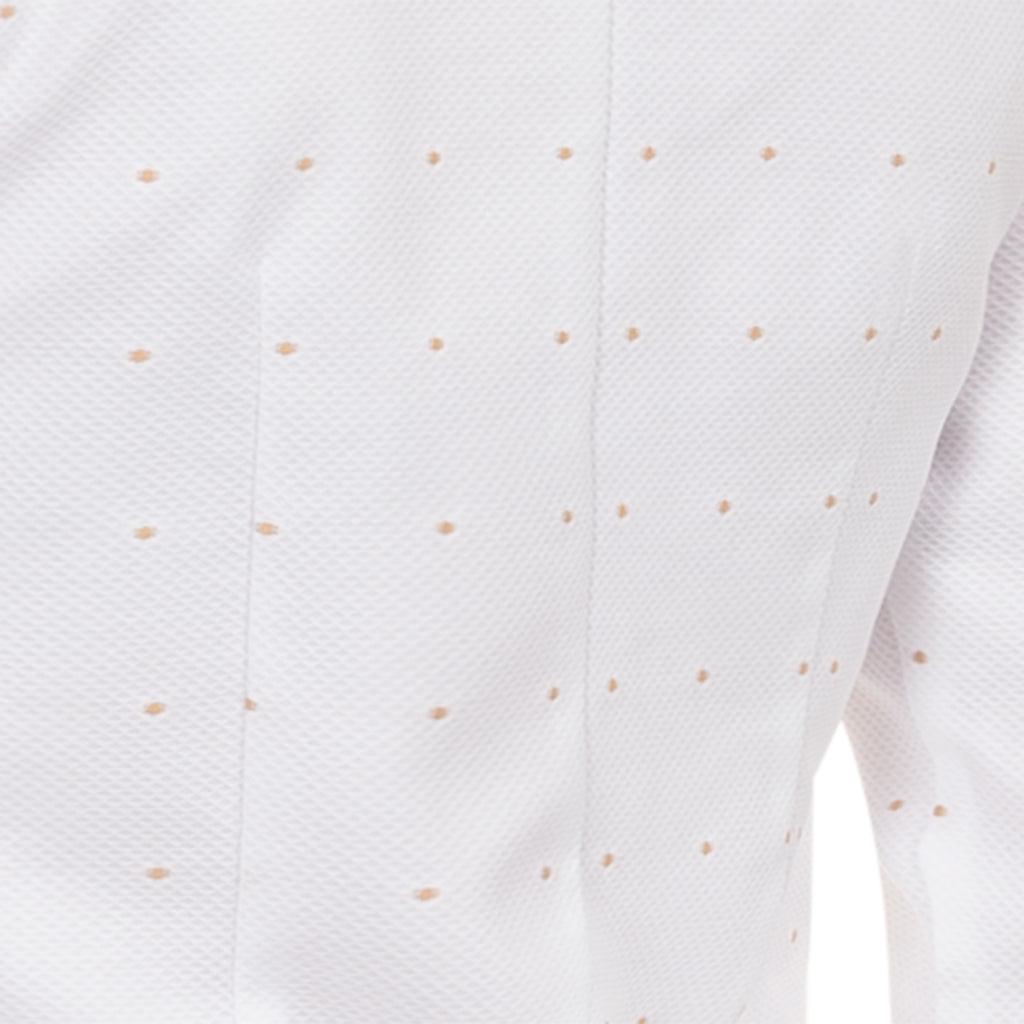 White Pique Notch Collar Shirt with Marble Dots