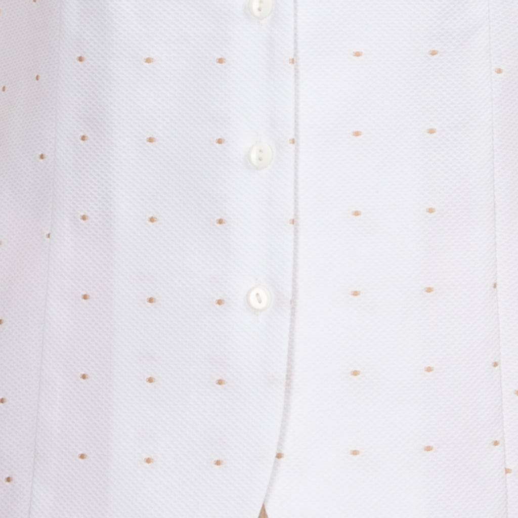White Pique Notch Collar Shirt with Marble Dots